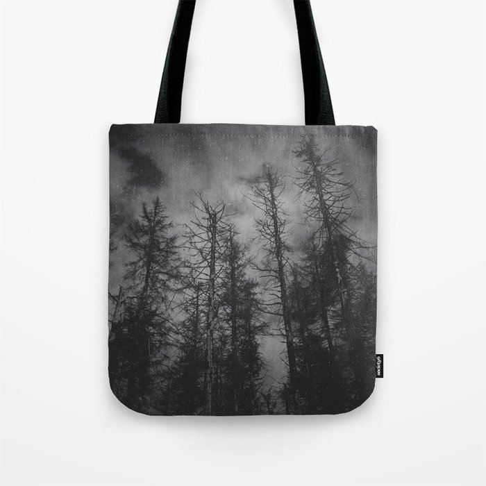 Transmission // Vintage Mountains Moody Forest With Dead Souls Cascadia Trees in Moonlight Tote Bag