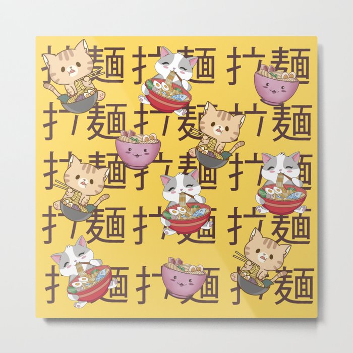 Japanese Kawaii Anime Cat Ramen Noodles Metal Print