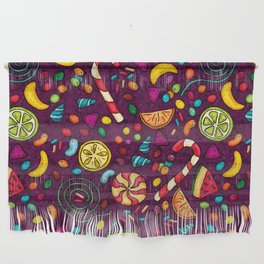 Hand-drawn sweets pattern on magenta Wall Hanging