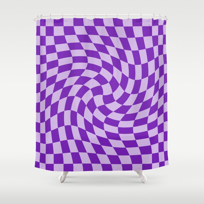 Lilac Blue Night - simple warped check retro pattern Shower Curtain