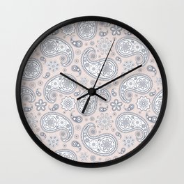 White Seamless Bandana Print on Pastel Pale Pink  Wall Clock | Paisleys, Graphicdesign, Kashmir, Floral, White, Rose, Medallion,  , Jacquard, Pattern 
