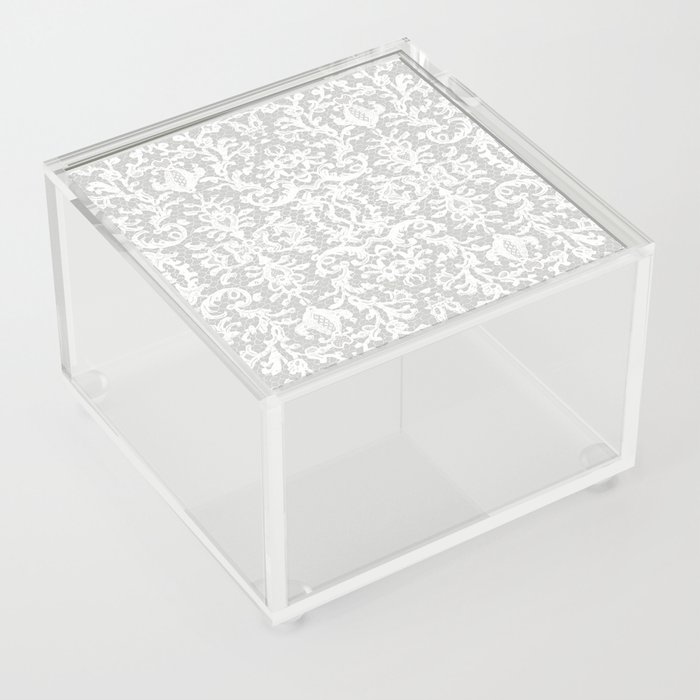 French Paris Lace Fabric Light Gray Acrylic Box