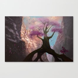 Pink tree in a canyon - digital paining Canvas Print