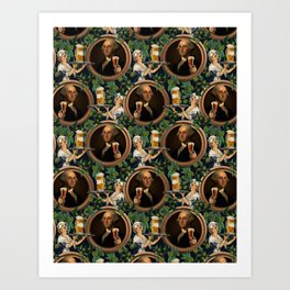 Cheers to History: George Washington, Historic American President, Raises Glass of Fresh Brewed Beer as Waitress Serves Ale -green Art Print