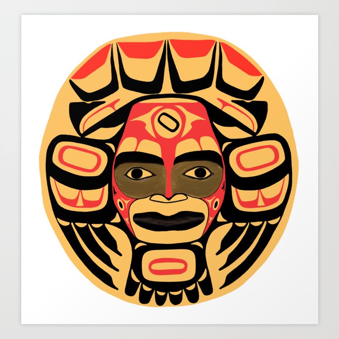 Flat style icon with tribal mask symbol. Native American Indian drawing. Indigenous  symbol. Art Print