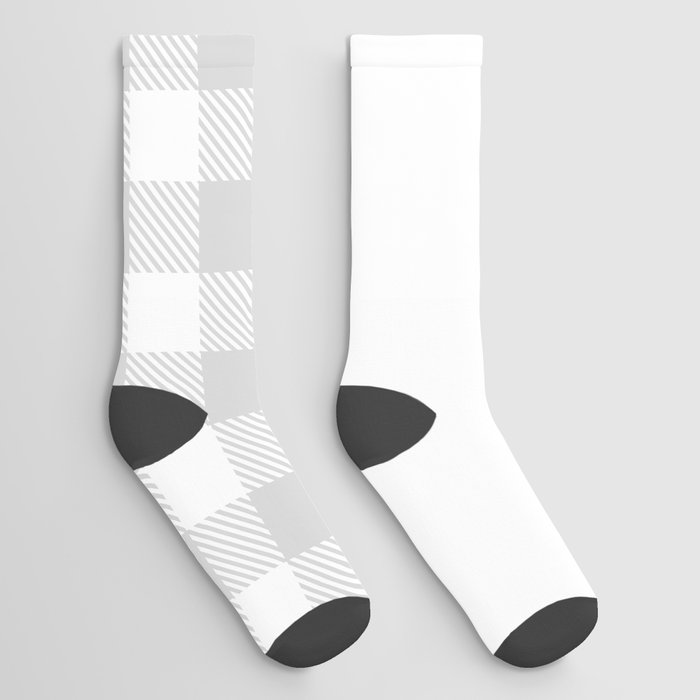 Buffalo Plaid Gingham on Silver Grey and White Vertical Split Socks