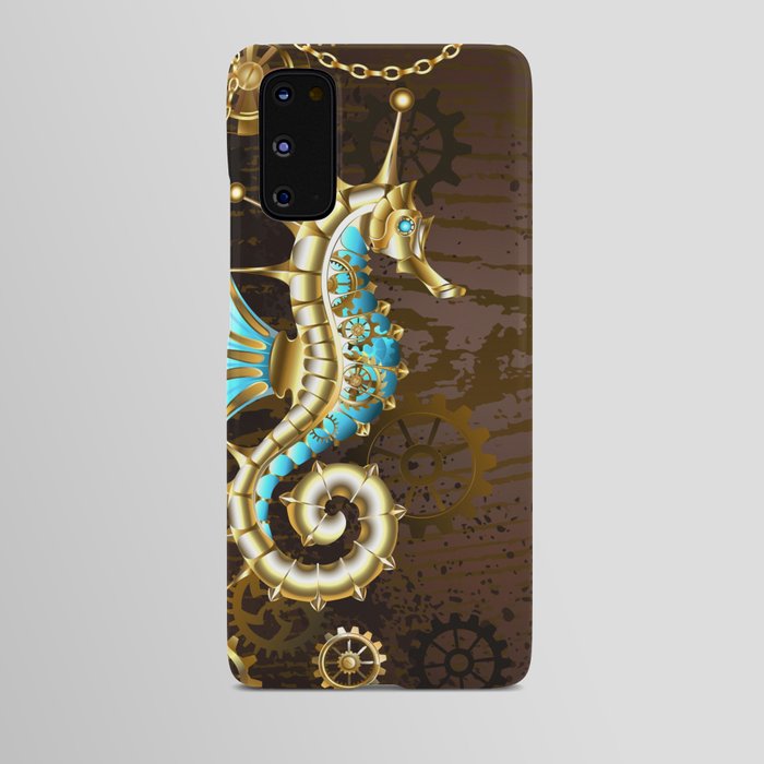 Wooden Background with Mechanical Seahorse ( Steampunk ) Android Case