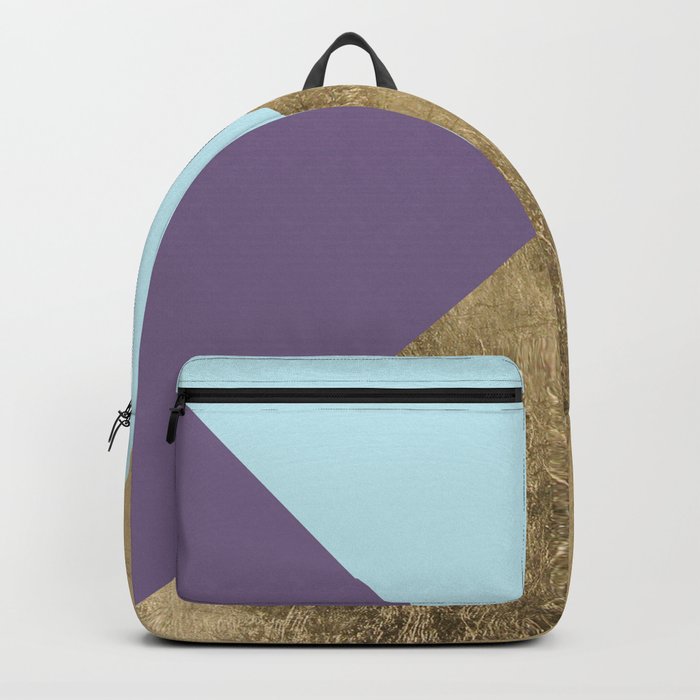 Elegant geometrical purple teal faux gold color block Backpack