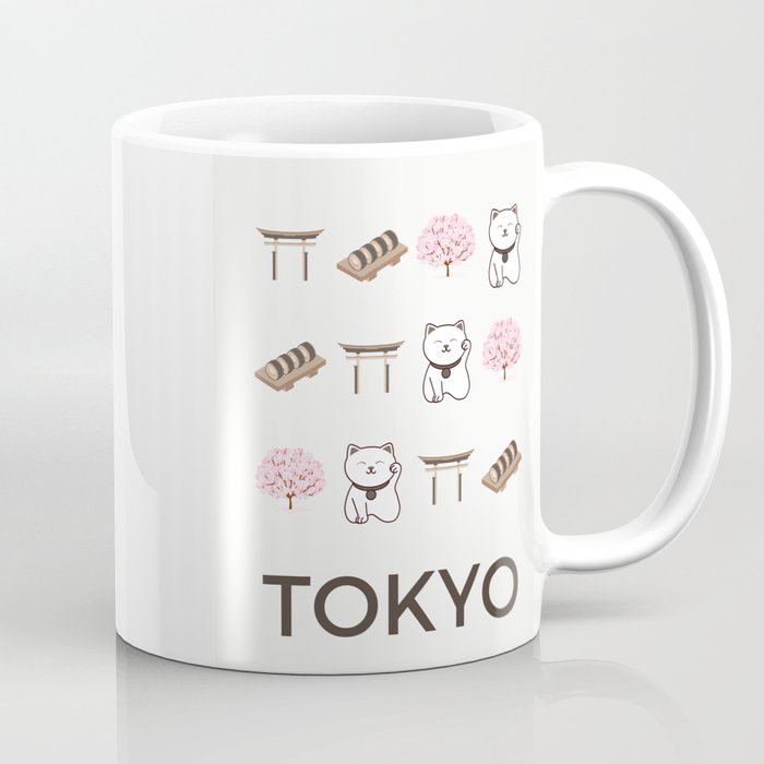 Tokyo Retro Art Vacations Boho Decor Modern Decor Grey Illustration Coffee Mug