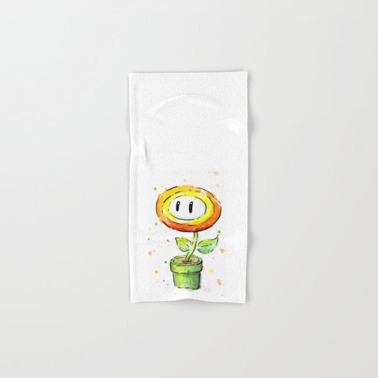 Fire Flower Watercolor Painting Mario Game Geek Art Hand & Bath Towel