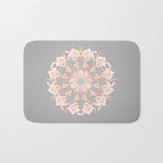Rose Gold Gray Lilies Mandala Bath Mat