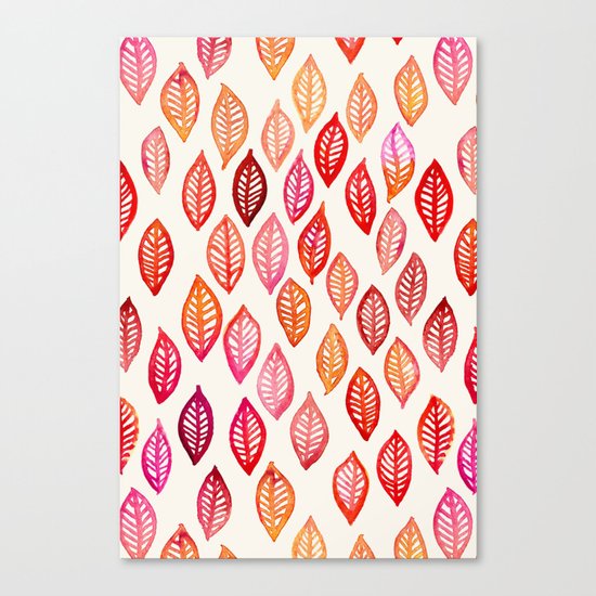 Watercolor Leaf Pattern in Autumn Colors Canvas Print
