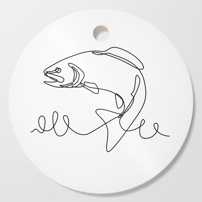 Rainbow Trout or Oncorhynchus Mykiss Jumping Up Continuous Line Drawing  Cutting Board