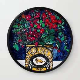 Wild Flowers in Golden Syrup Tin on Blue Wall Clock
