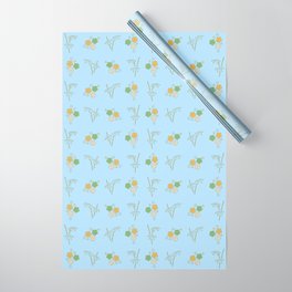 Blue Japanese Cherry Blossom and Bamboo Kimono pattern Wrapping Paper