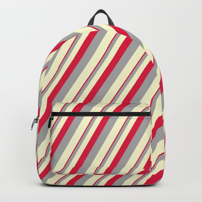 Crimson, Dark Grey, and Light Yellow Colored Stripes Pattern Backpack