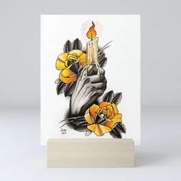 Hand holding CANDLE - tattoo Mini Art Print
