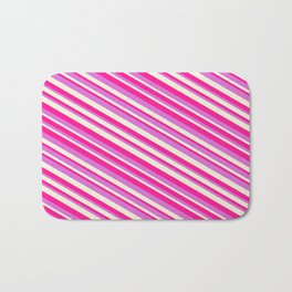 [ Thumbnail: Orchid, Beige & Deep Pink Colored Pattern of Stripes Bath Mat ]