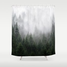 Home Is A Feeling // Wild Romantic Misty Fairytale Wilderness Forest With Trees Covered In Fog Shower Curtain