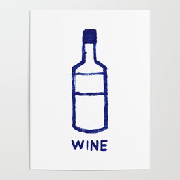 Blue Line Art - Wine Bottle Poster