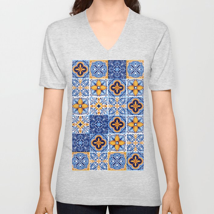 Azulejo pattern 10 V Neck T Shirt