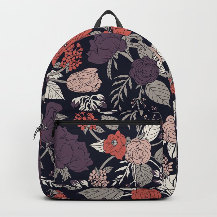 Purple Gray Navy Blue Coral Floral Botanical Pattern Backpack by Beth Norton Society6