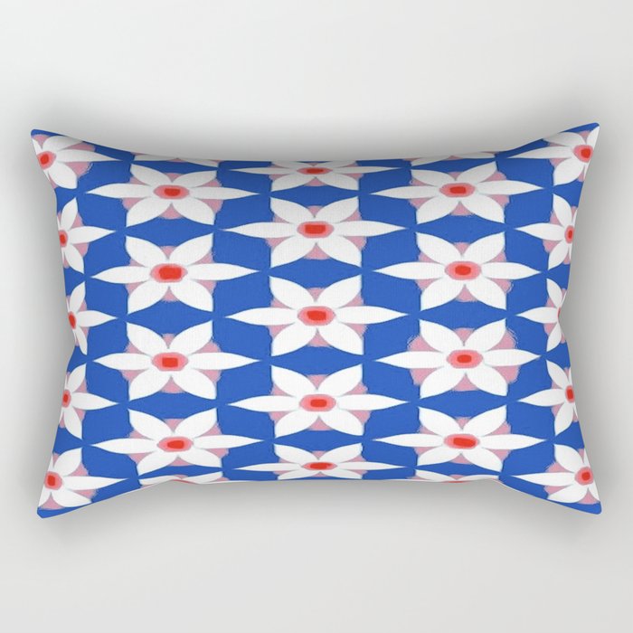 Modern Daisies Red White and Blue Rectangular Pillow