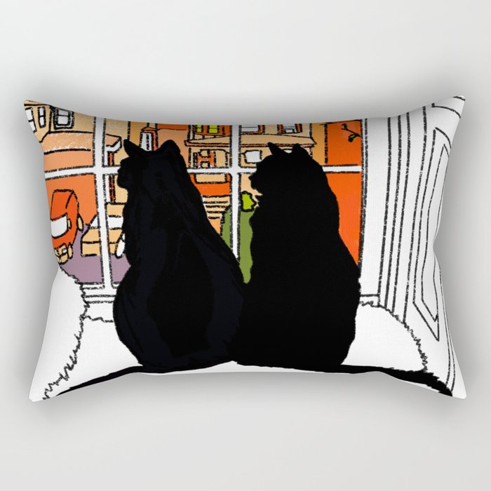 Window Cats Color Rectangular Pillow
