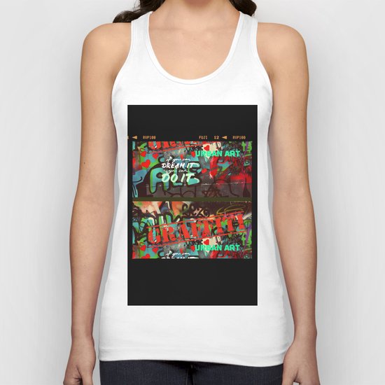 Blue teal crimson red fancy graffiti typography print Unisex Tank Top