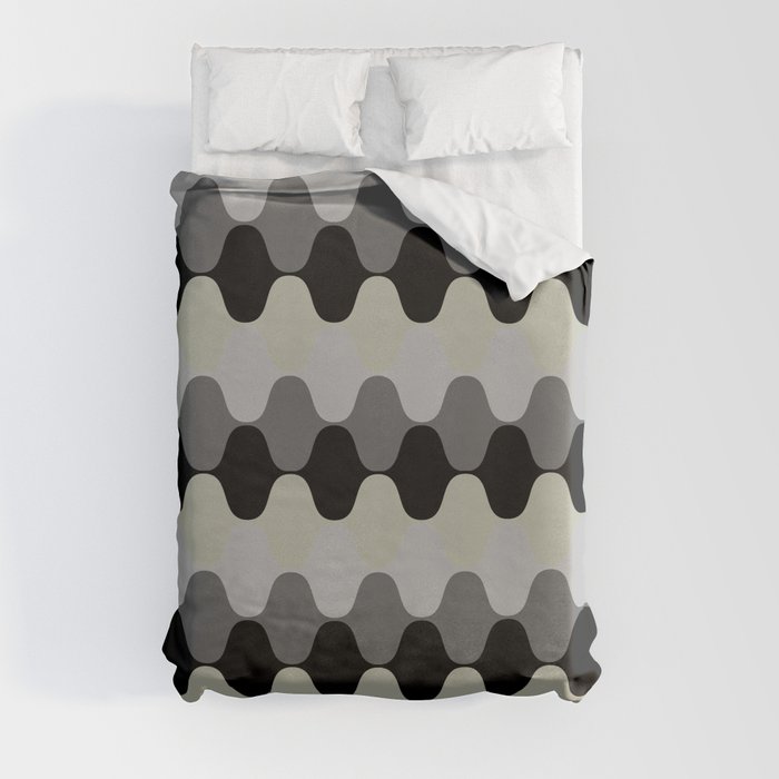 Green Black and Gray Hypnotic Wavy Pattern Pairs 2022 Color of the Year October Mist 1495 Duvet Cover