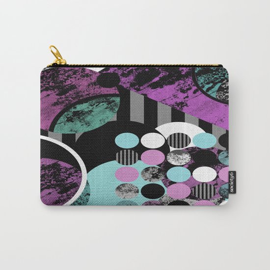 Bits N Pieces II - Abstract, geometric, textured, stripes, cyan, blue, pink, black, artwork Carry-All Pouch