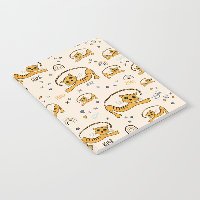 Cute little tiger and rainbows pattern Notebook