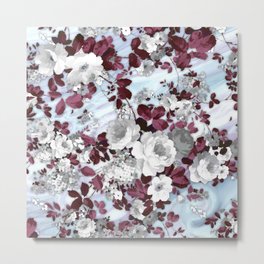 Boho burgundy white pastel marble floral pattern Metal Print | Floral, Grayfloral, Boho, Elegant, Painting, Pastel, Flowerspattern, Burgundy, Botanical, Pattern 