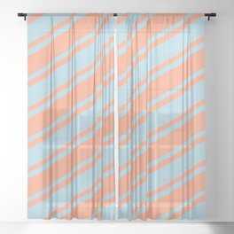[ Thumbnail: Light Blue & Light Salmon Colored Lined/Striped Pattern Sheer Curtain ]