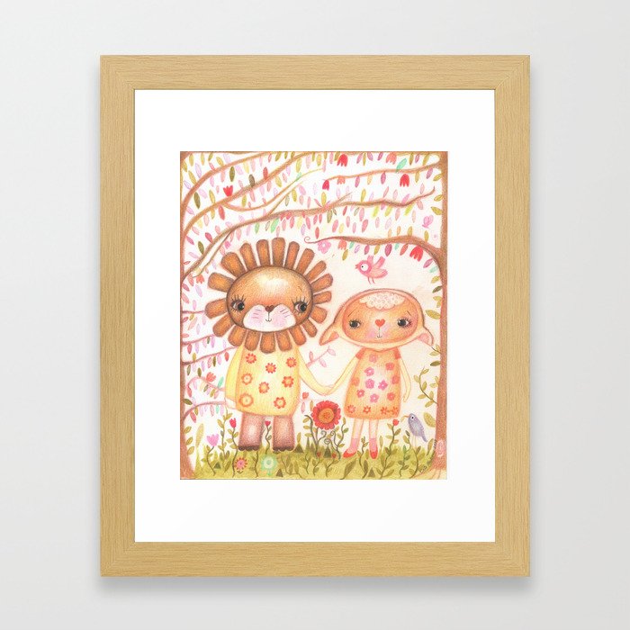 The lion and the lamb become friends Framed Art Print