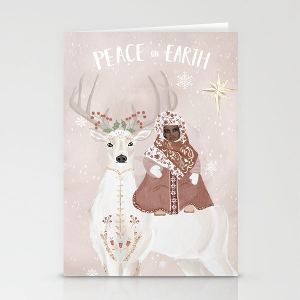 Folk reindeer Christmas card Stationery Cards