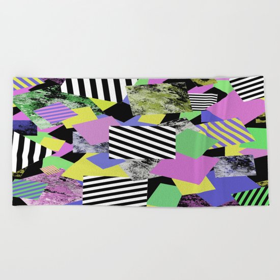 Crazy Squares - Abstract, Geometric Pop Art Beach Towel