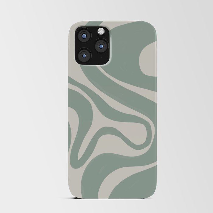 Swirl Lines in Frosty Green and Light Sage Green iPhone Card Case