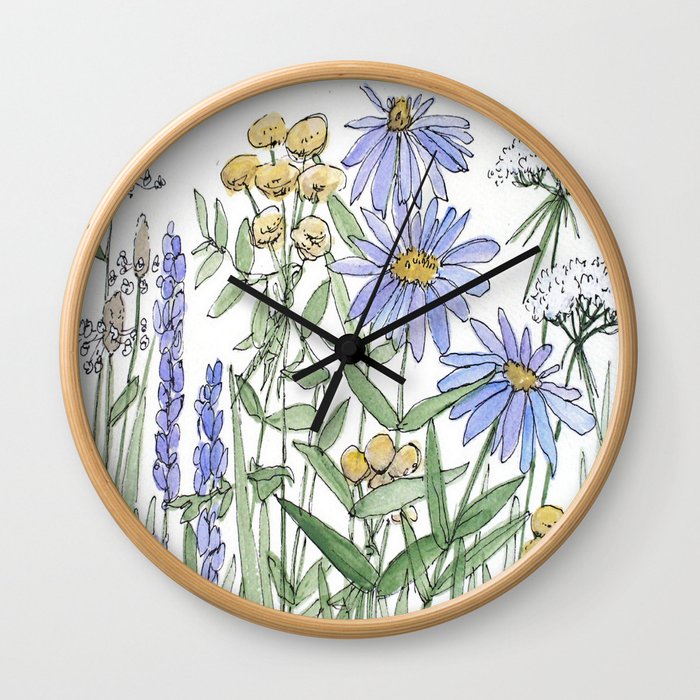 Asters and Wild Flowers Botanical Nature Floral Wall Clock
