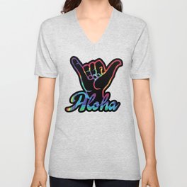 Shaka Hands sticker, Tie Dye, Aloha sticker, black version V Neck T Shirt