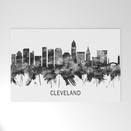 Cleveland Ohio Skyline BW Welcome Mat