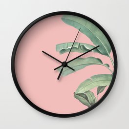 Green leaves on rose ink Wall Clock