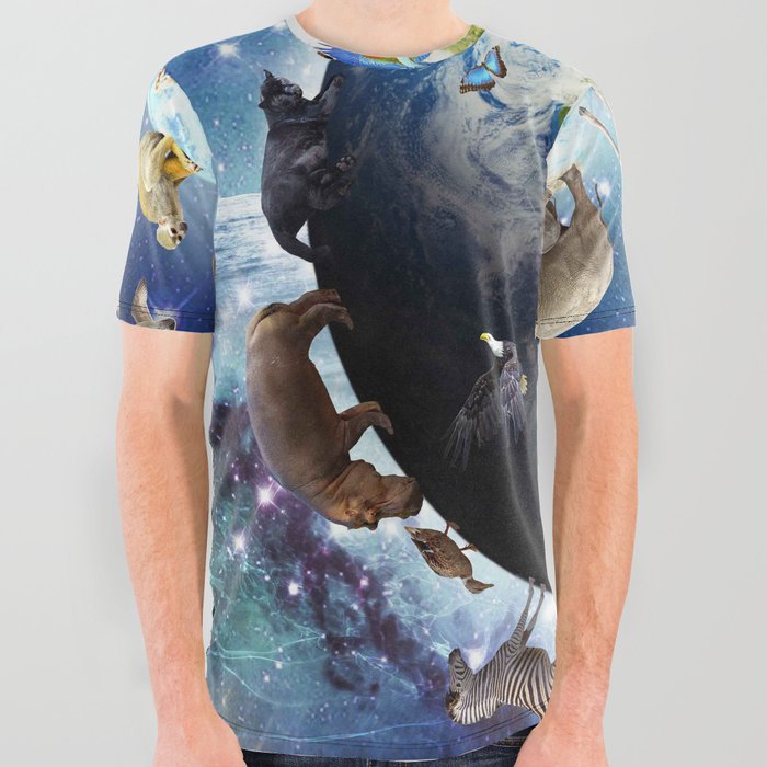 Space Earth Animal Animals Group Scene All Over Graphic Tee