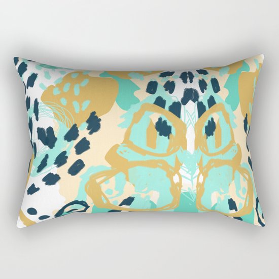 Silas - abstract print in mint, green, mustard navy Rectangular Pillow