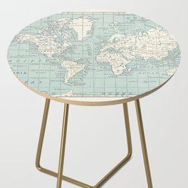World Map in Blue and Cream Side Table