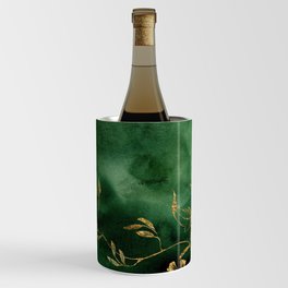 Winter Gold Flowers On Emerald Marble Texture Wine Chiller