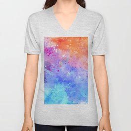 Renata - Artistic Colorful Abstract Carnival Splatter Watercolor Digital Art V Neck T Shirt