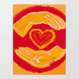 Heart in Hands, Orange, Yellow, Center Love In Our Communities, Digital Screenprint Poster