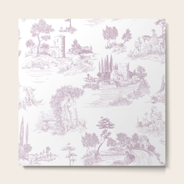 Toile de Jouy Vintage French Soft Lilac Blush Pastoral Pattern Metal