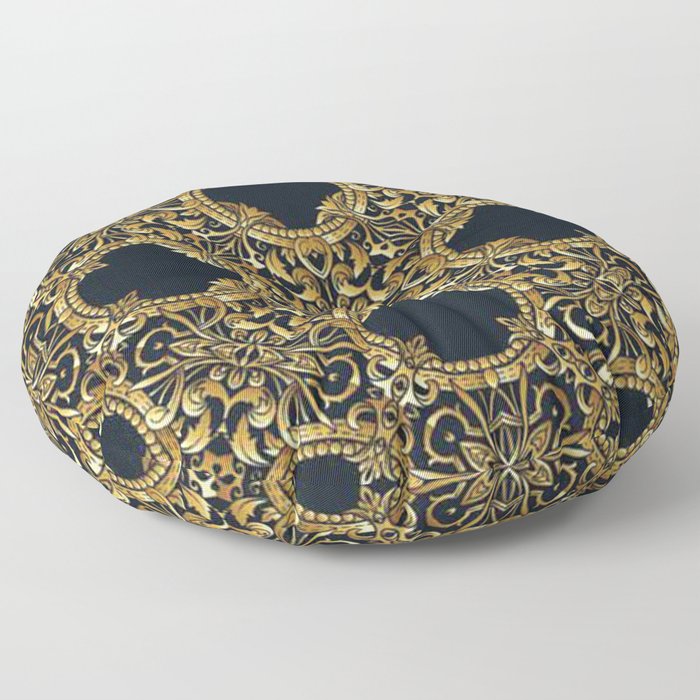 Black Gold Rococo Pattern Floor Pillow